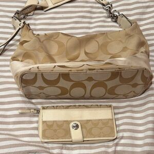 Coach Tan and Cream Shoulder Bag with matching wallet